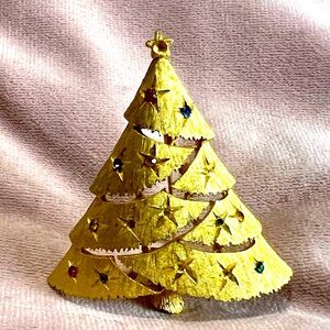 J.J. Vintage Signed Gold Tone Christmas Tree Brooch